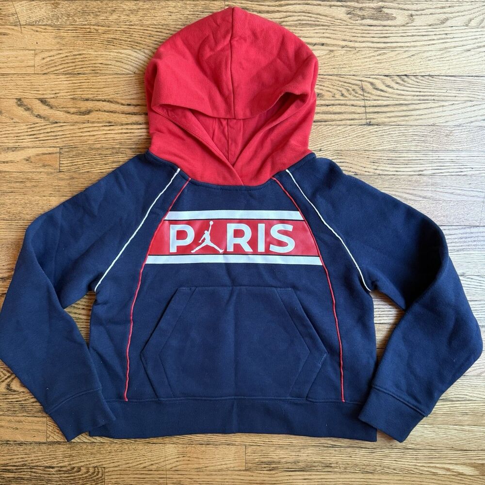 Nike Jordan Paris Girls Youth Hoodie Medium Navy Red Jumpman Sweatshirt Athlete